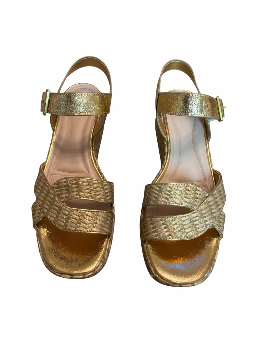 Franco Sarto Gold Metallic Wedge Sandals Raffia Platform Womens Size 9.5